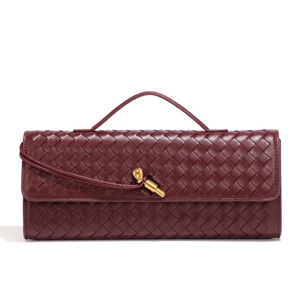 Elegant Maroon Woven Leather Clutch